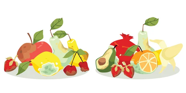 Compositions Assorted Old Bad Stale Spoiled Rotten Fruits Flat Vector — Vettoriale Stock
