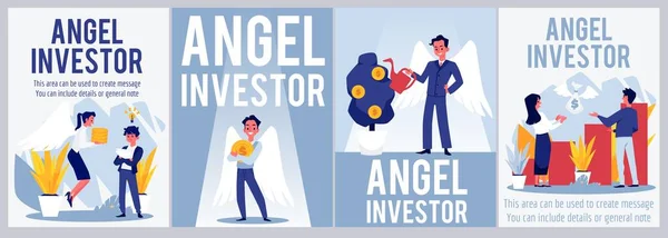 Angel Investor Flat Cartoon Vector Set Angel Funder Sponsor Provides — Stockový vektor