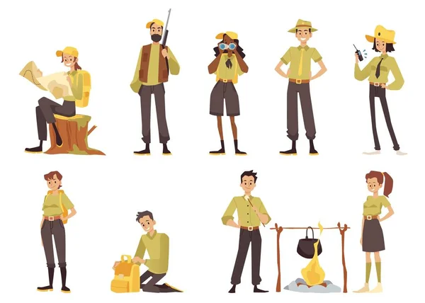 Men Women Park Rangers Forest Officers Isolated Cartoon Vector Characters — Archivo Imágenes Vectoriales