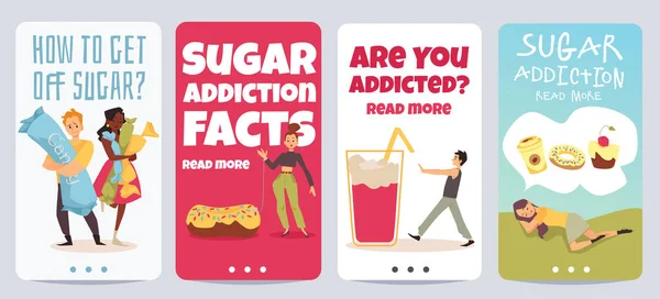 Sugar Addiction Problematic Posters Banners Set Flat Vector Illustration Addicted — 图库矢量图片