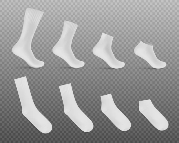 White Mens Socks Transparent Background Realistic Illustration Different Types Blank — 图库矢量图片