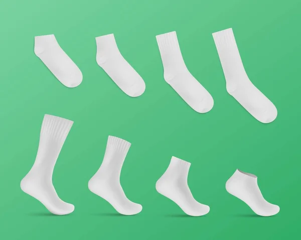 White Blank Socks Mockup Different Types Ribbed Socks Foot Flat — Archivo Imágenes Vectoriales