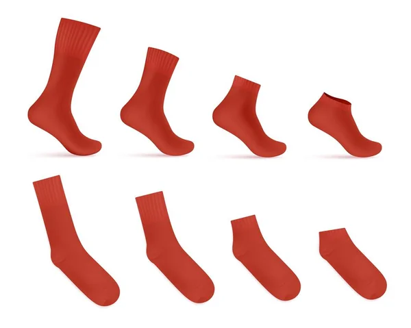 Red Socks Templates Collection Various Length Empty Invisible Mannequin Leg — Vector de stock