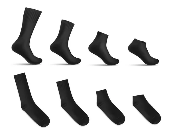 Set Black Realistic Sock Mockups Vector Illustration Isolated White Background — Vetor de Stock