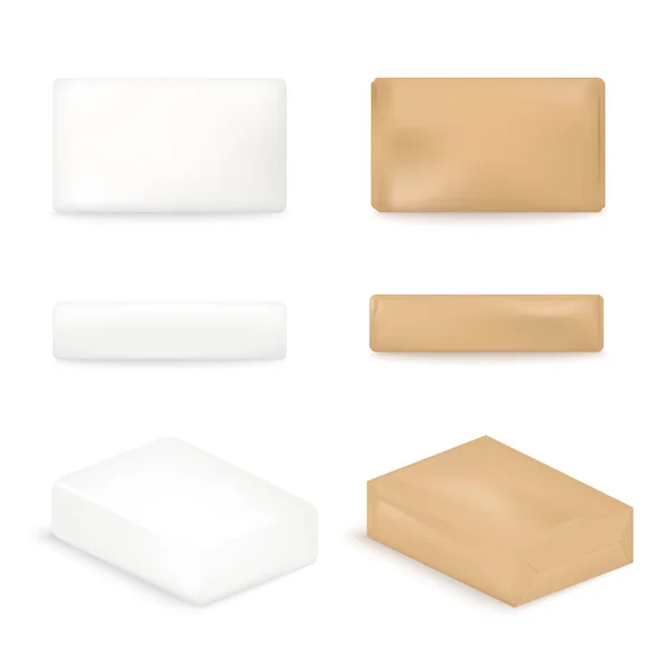 Soap Blocks Bars View Different Sides Realistic Templates Vector Illustration — Stok Vektör