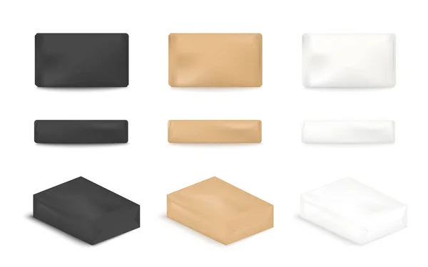 Soap Brown Craft Paper Package Realistic Mock Black White Blank — Stok Vektör