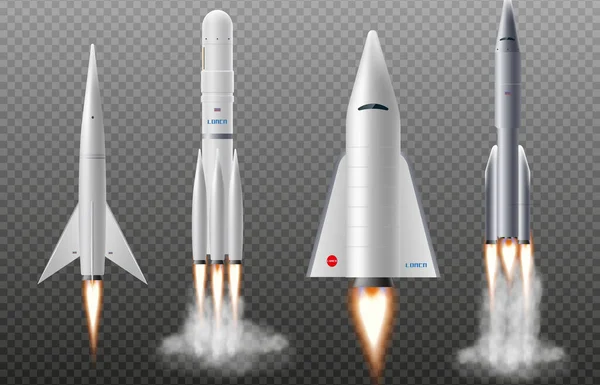 Spaceships Rockets Space Shuttle Templates Set Realistic Vector Illustration Isolated — Stockvektor