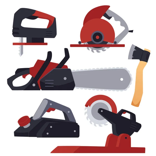 Carpentry Tools Icons Symbols Collection Flat Vector Illustration Isolated White — Stock vektor