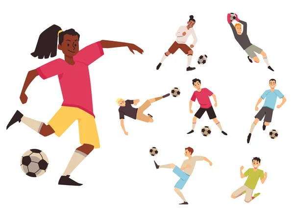 Soccer Football Team Players Characters Set Cartoon Flat Vector Illustration — 图库矢量图片