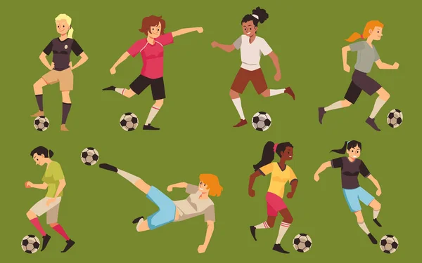 Soccer Player Girl Vector Cartoon Avatar Women Play Football Sport — Stockvektor