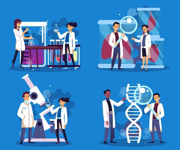 Επιστήμονες Που Εργάζονται Στον Τομέα Της Βιοτεχνολογίας Και Της Γενετικής — Διανυσματικό Αρχείο