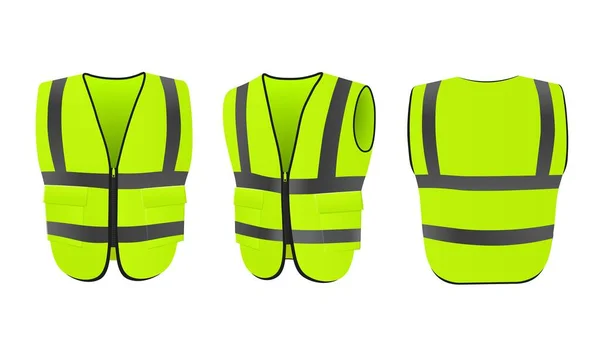 Safety Vest Front Back Visible Fluorescent Reflective Elements Isolated White — Vector de stock
