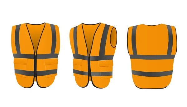 Orange Construction Worker Vest Mockup Front Back Side View Safety — Stockvektor