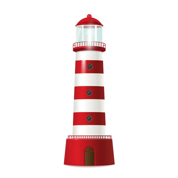 Lighthouse navigation architecture object tower, realistic template vector illustration isolated on white background. Lighthouse or beacon flash light.