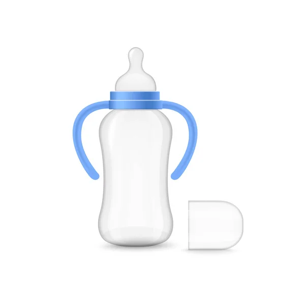 Realistic Newborn Bottle Handles Pacifier Removed Cap Vector Illustration Isolated — Vettoriale Stock