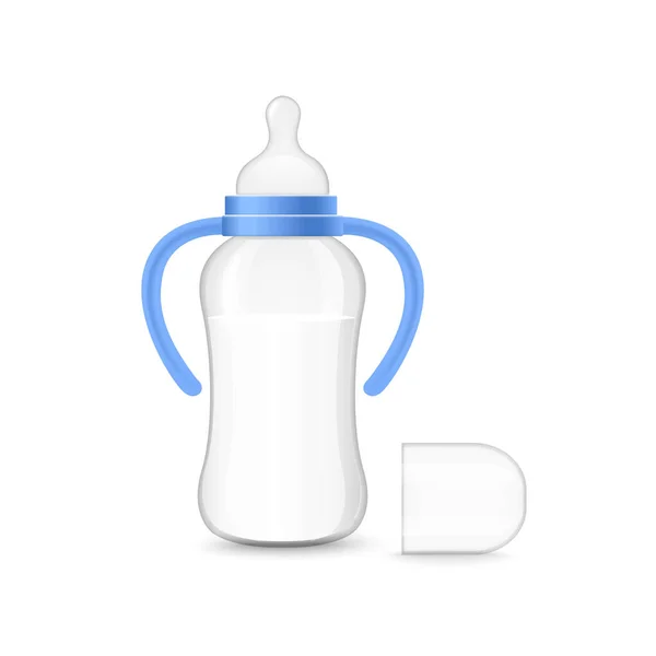 Baby Bottle Milk Realistic Vector Illustration Isolated White Background Plastic — Vettoriale Stock