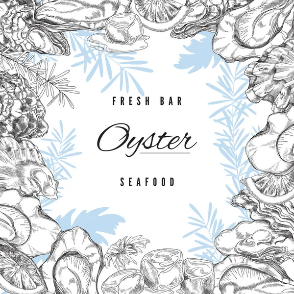 Seafood Bar Restaurant Banner Menu Card Mockup Fresh Oysters Hand — Stockvector