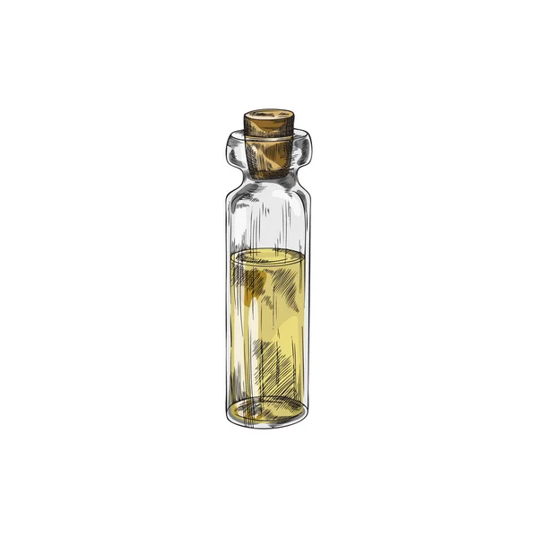 Vintage Glass Essential Oil Bottle Cork Cosmetic Vial Flask Natural — Stockvector