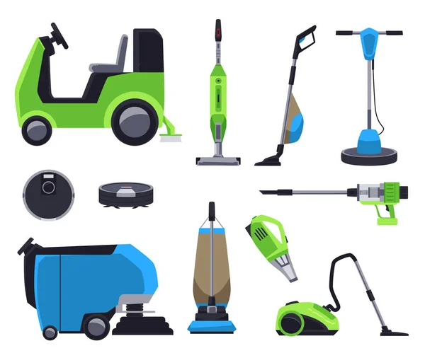 Vacuum Cleaners Various Types Professional Domestic Housekeeping Devices Appliances Set — 图库矢量图片