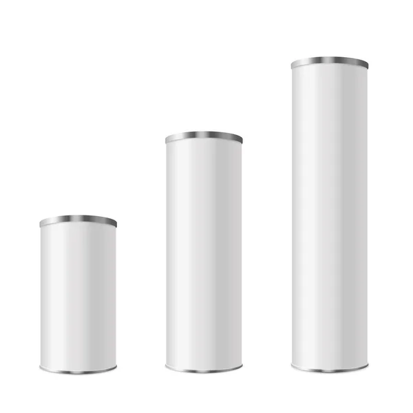 Cylindrical Tubes Different Sizes Lid Realistic Vector Illustration Isolated White — Vettoriale Stock