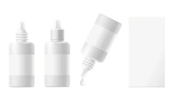 Oogdruppels Blanco Witte Plastic Flessen Kartonnen Doos Template Set Realistische — Stockvector
