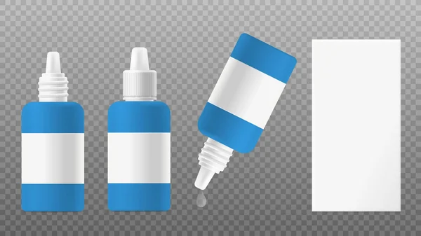Plastic Bottles Box Medications Eye Nasal Drops Realistic Vector Illustration — Stock Vector
