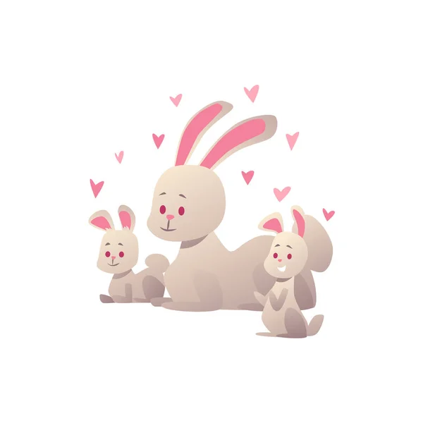 Mother Bunny Her Cute Bunny Babies Flat Cartoon Vector Illustration — Vector de stock