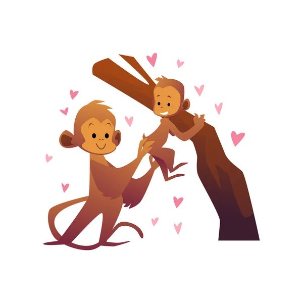 Mother Monkey Shows Love Her Child Flat Vector Illustration Isolated — Wektor stockowy