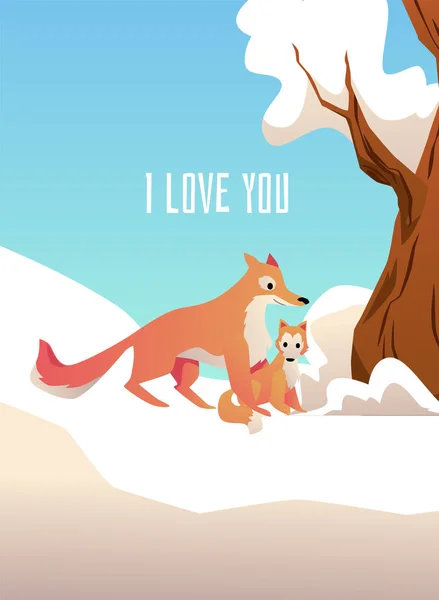 Postcard Poster Love Parents Mother Family Forest Wild Foxes Flat — Image vectorielle