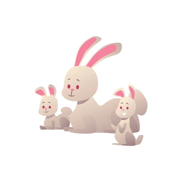 Happy Cute Rabbits Family Mother Children Flat Cartoon Vector Illustration — Stock Vector