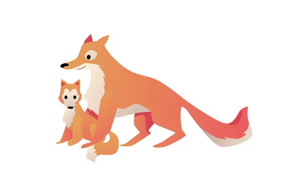 Happy Cute Foxes Forest Wild Animals Family Flat Cartoon Vector — Stock Vector