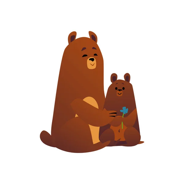 Bears Mother Child Holding Hands Flat Vector Illustration Isolated White — 스톡 벡터