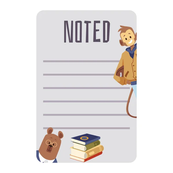 Notebook Page Memos Cute Animals Characters Bear Monkey School Students — Wektor stockowy