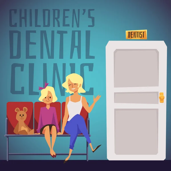 Mother Child Waiting Appointment Dentists Office Social Media Post Template —  Vetores de Stock