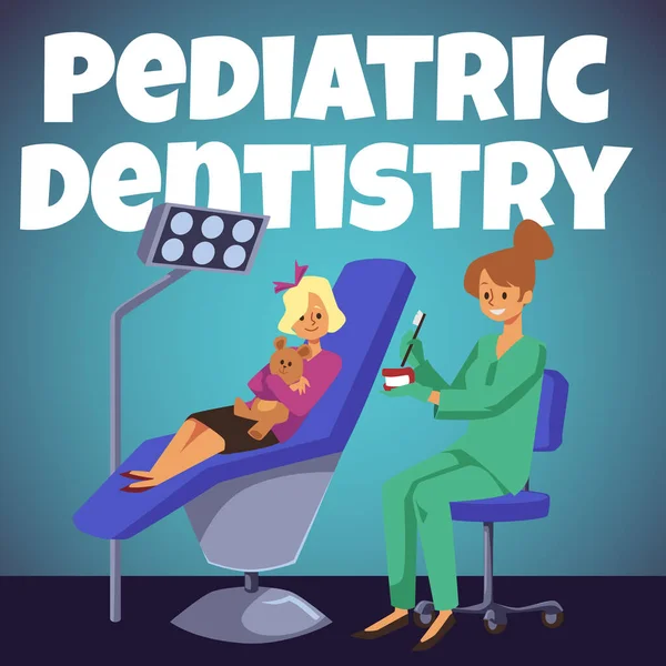 Pediatric Dentistry Dental Office Children Advertising Poster Flyer Template Flat — Stock Vector