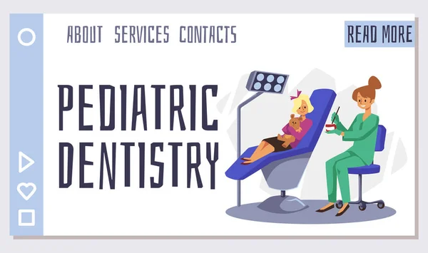 Pediatric Dentistry Dental Office Children Website Interface Mockup Flat Vector —  Vetores de Stock