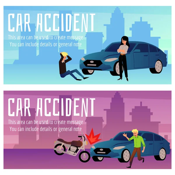 Driver Car Gets Accident Set Illustrations Emergency Situations Road Pedestrian — Stockvektor