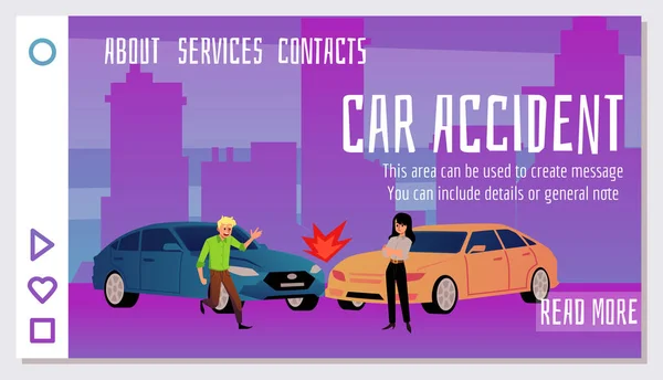 Two Cars Collided Road Traffic Collision Landing Page Template Flat — ストックベクタ