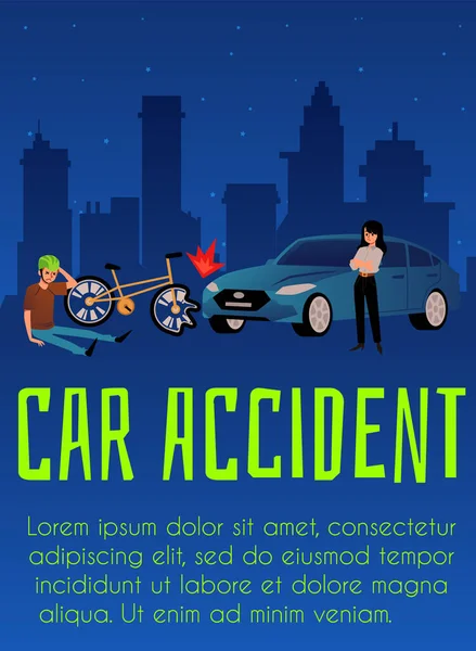 Car Accident Night Car Hitting Bicycle Driver Poster Flyer Template — ストックベクタ