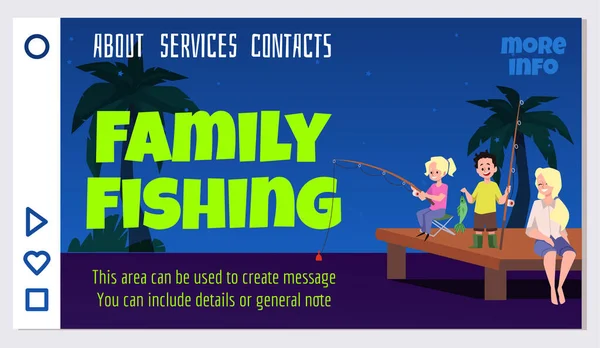 Family Fishing Camp Website Banner Mockup Flat Vector Illustration Website — 스톡 벡터