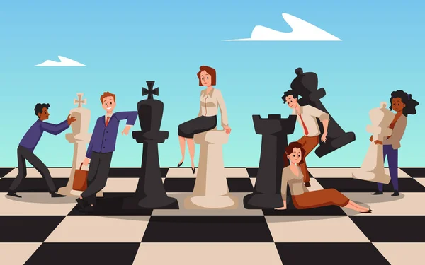 Άνθρωποι Γιγαντιαίες Σκακιστικές Φιγούρες Επίπεδου Στυλ Οριζόντια Διανυσματική Απεικόνιση Έννοια — Διανυσματικό Αρχείο