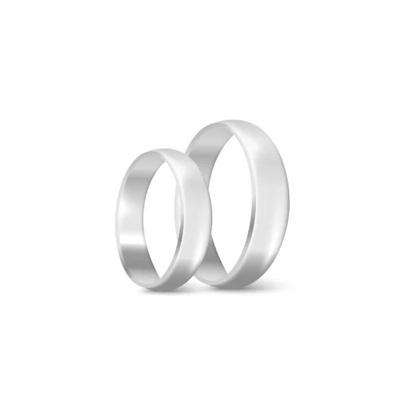 Platinum White Gold Wedding Rings Pair Template Realistic Vector Illustration — Stock Vector