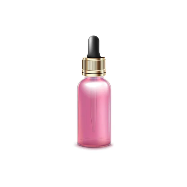 Kosmetische Oder Medizinische Rosa Plastikflasche Mit Schwarzem Deckel Und Tropfer — Stockvektor
