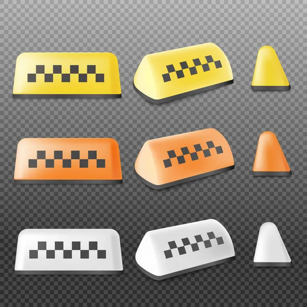 Taxischilder Attrappen Verschiedenen Farben Realistische Vektorillustration Isoliert Auf Transparentem Hintergrund — Stockvektor