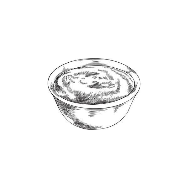 Bowl Sauce Yogurt Hand Drawn Sketch Vector Illustration Isolated White — Stock Vector