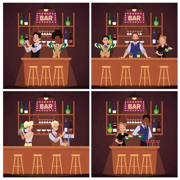 Barman Faire Des Cocktails Verser Dans Les Boissons Derrière Comptoir — Image vectorielle