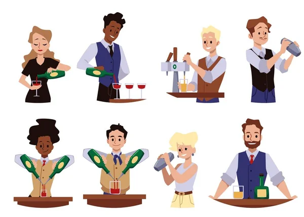 Bartender Barman Profissionais Personagens Conjunto Ilustração Vetorial Cartoon Plana Isolado —  Vetores de Stock