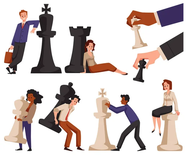 Σετ Μαύρο Και Άσπρο Σκάκι Επιχειρηματίες Επιχειρηματική Στρατηγική Παιχνίδι Σκάκι — Διανυσματικό Αρχείο