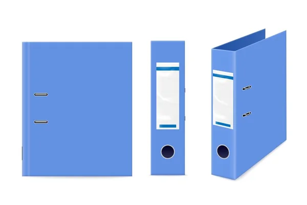 Modrá Realistická Složka Kovovými Kroužky Pro Kancelářské Dokumenty Vektorová Ilustrace — Stockový vektor