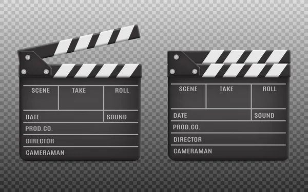 Filme Clapboard Mockups Definir Ilustração Vetorial Realista Isolado Fundo Transparente — Vetor de Stock